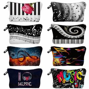 Högkvalitativ arrangör Portable Pencil Case Piano Guitar målning Kvinnor Makeup Bag Heat Transfer Musik Noter Skriv ut kosmetiska väskor O2R2#