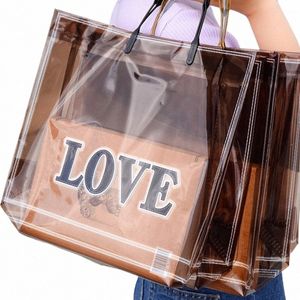 transparent PVC Waterproof Tote Bag Reusable Clothing Eco Bag Fi Portable Casual Women's Travel Shop Bag Thick Handbag v6QU#