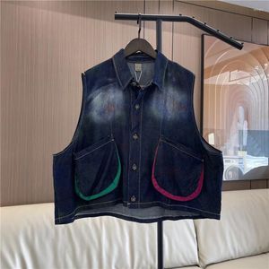 Women's Vests Woman European Cargo Waistcoat Cowboy Smudge Baggy Vest With Big Pockets Single-breasted Denim Sleeveless Jacket