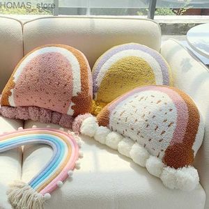 Cushion/Decorative Pillow Nordic style embroidered throw cushion soft and comfortable semi-circular rainbow living room sofa cushion Y240401