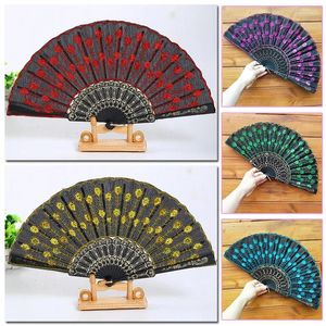 Decorative Figurines Beautiful Fans Plastic Cloth Folding Hand Pattern For Party Wedding Spanish Style Dance Flower Held Fan Fashion