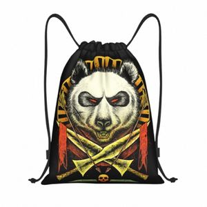 Personalizado Vintage Panda Warrior Drawstring Bag para Shop Yoga Mochilas Mulheres Homens Espada Urso Sports Gym Sackpack d1pv #