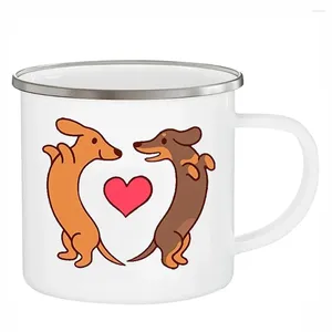 Muggar Dachshund Weiner Dog 12oz Enamel Cups Barn Kids GENTS TEA Milk Coffee For Travel Outdoors Campfire Camping Mugen