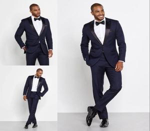 New Arrival Dark Navy Mens Suits Slim Fit One Button Groom Wedding Tuxedos Cheap Two Pieces Custom Suit JacketPantsBow Tie6704435