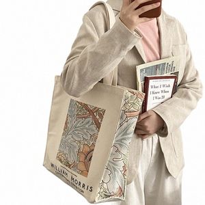 Ekstra kalın tuval dişi omuz çantası van Gogh Morris Vintage Yağlı Boya Fermuar Kitapları Çanta Kadınlar İçin Büyük Tote U8KD#