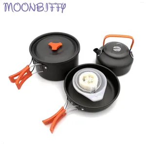 Köksredskap sätter 2-3 personer utomhusuppsättning av potten tekanna paket plus campingkombination tre-delar