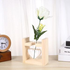 Vases Terrarium With Wooden Stand Metal Swivel Holder For Hydroponics Plants Wedding Office Decoration ( Log Color )
