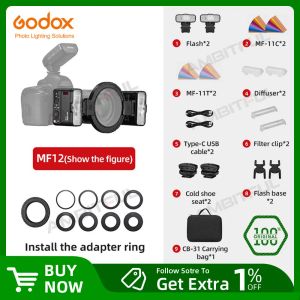Godox mf12 macro mini flash speedlite interno godox x sistema ttl flash + difusor de filtro de cor para fotos macro