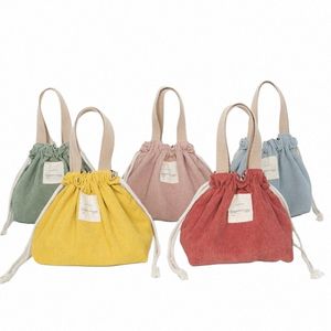 Lunch Bag Corduroy Canvas Lunch Box Drawstring Picnic Tote Eco Cott Pano Pequena Bolsa Jantar Ctainer Food Storage Bags e7Ok #