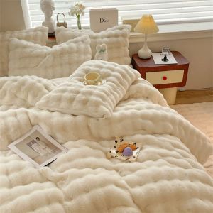 Luxus Kunstkaninchenfell Samt Fleece Plüsch weiche warme Bettwäsche Set Super komfortable Bettdecke Set Deckenbettblatt Kissenbezüge