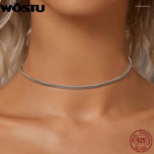 Kedjor Wostu äkta 925 Sterling Silver Paper Clip Necklace Basic Box Chain Bead Stapackbar för kvinnor smycken accessores 45 cm