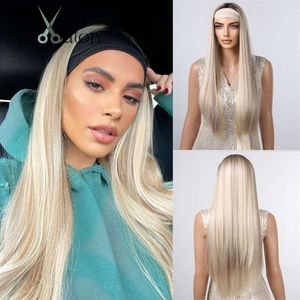 New ALAN EATON Long Synthetic Headband Wig Ombre Blonde Straight Hair Wigs Natural Looking Heat Resistant Fiber For Daily Use S Wigs s s