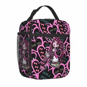 Draculaura Heart Insulated Lunch Bag Mster High Carto再利用可能なサーマルバッグランチボックストートスクールアウトドアメンズC8JS＃