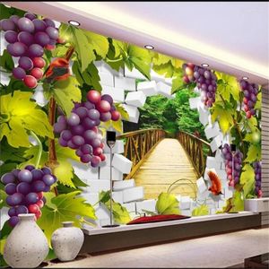 Wallpapers Wellyu Papel De Parede Para Quarto Custom Wallpaper Grape 3D Door And Window Scenery Wall Hole TV Background Tapety