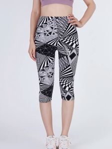 cuhakci women capris sports sportsジムエクササイズ婦人服サマーパンツブラックトライアグルストライプ印刷レギンスセクシーなレギンズムージャー