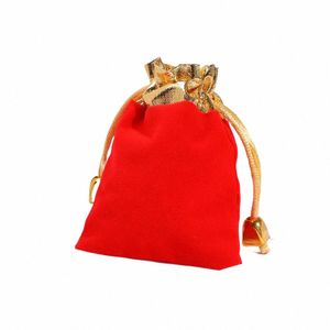 12pcs High Quality Fleece Gilding Red Drawstring Pouch Jewelry Bag Packaging Jewelry Holder Christmas/Wedding Gift Bag h0Bt#