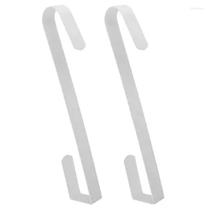 Hooks 2X Over Door Wreath Hook - Thin Metal Holder Seasonal Hanger For Front Or Back (White)