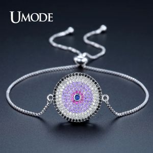 Bilezikler Umode Yeni Moda Zinciri Bağlantı Kadın Mücevherleri İçin Bilezikler Yuvarlak Renkli CZ Bracciali Donna Noel Hediyesi UB0103C