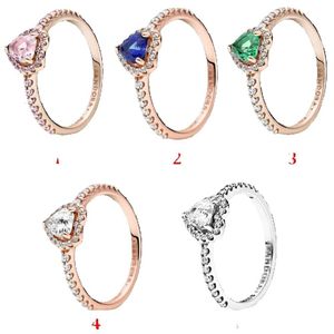 Hochwertiger 100 % Sterlingsilber-Fit-Schmuck, Gold, neuer, erhabener Herz-Rosa-Grün-Ring, Verlobungsliebhaber, modischer Ehering für Frauen