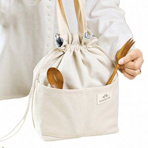 drawstring Canvas Insulated Lunch Bag Thicken Aluminium Foil Thermal Bento Box Tote Cooler Handbags Picnic Food Dinner Ctainer I18a#