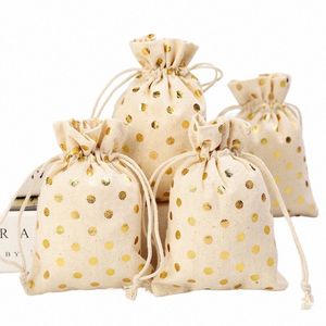natural Jute Linen Brzing Bundle Pockets Envirmentally Friendly Use Storage Drawstring Jewelry Christmas Gift Bags X8nC#