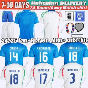 2024 Italys Jersey İtalyan Futbol Formaları Scaca Immobile Chiesa Futbol Gömlekleri Raspadori Jorginho Barella Bastoni Maglia Italiana Milli Takım Erkekler Çocuk Kiti Çocuk Kiti