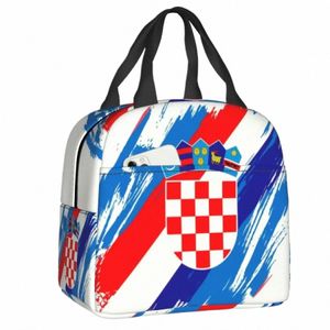 Flagg från Kroatien isolerade lunchpåsar för kvinnor läcksäker kroatiska patriotiska stolta varm kall lunch tote barn skola barn p9ct#