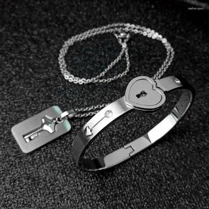 Charm Bracelets B36D For Titanium Puzzle Couple Heart Lock Key Bracelet Necklace Lover Jew