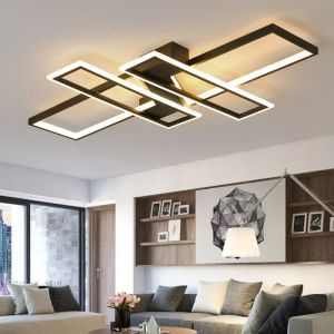Nowoczesne wyposażenie oświetlenia żyrandoli LED ze zdalnym sterowaniem czarną lampą sufitową do salonu do sypialni kuchnia dom