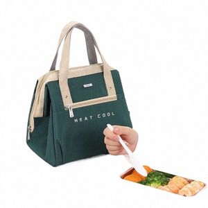 حقيبة غداء محمولة للنساء ألوان صلبة كبيرة السعة الحرارية لتخزين الأكياس الأكياس العام