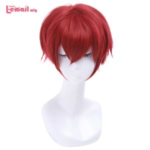 Peruker lemail peruk syntetiskt hår nytt ranma 1/2 ranma saotome cosplay peruker 25 cm röd burgundy kort värmebeständig perucas cosplay peruk