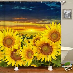 Zasłony prysznicowe Słoneczne świeże kwiaty Wzór Wodoodporna łazienka w łazience 3D z haczykami 180 180 cm poliestrowa ściereczka