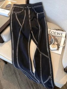 Kvinnors jeans oiinaa svarta baggy kvinnor y2k hög midja bred ben streetkläder skarvade bekväma koreanska raka byxor