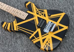 OEM Electric Gitar, Siyah ve Sarı EV Stripe Serisi H Gitar, Akçaağaç Klavvı, Floyd Rose Tremolo Köprüsü