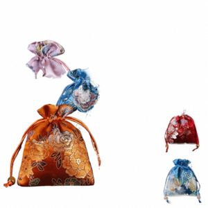 Kwiat haftowa fr sznurka torebka torebka chińska mały portfel w stylu etnicznym duża pojemność biżuteria torba do pakowania D7on#