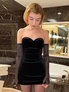 Casual Dresses Fashion Sexy Party Beach Birthday Black Strapless Dress Women Simple Slim avtagbar nätärmar Kvinna