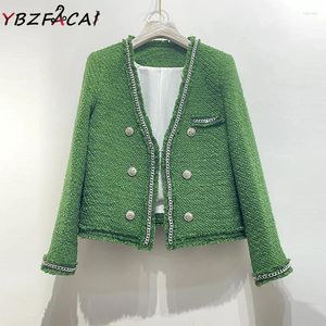 Giacche da donna Giacca in tweed di lusso di alta qualità Primavera Autunno scollo a V manica lunga verde elegante beige ritagliata