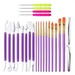 Baking Tools 24Pcs Cookie Decorating Kit Fondant Cake Tool Include Decoration Brushes Stir Needle Modeling Tweezer Purple