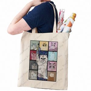 Bonito Carto Cat Pattern Tote Bag Shop Bag, bolsa de ombro de lona casual, bolsa de armazenamento portátil, presente Taylor merch C490 #