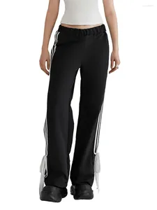 Damenhose Damen Frühling Sommer Sport Schwarz Elastische Taille Seite Gestreift Jogger