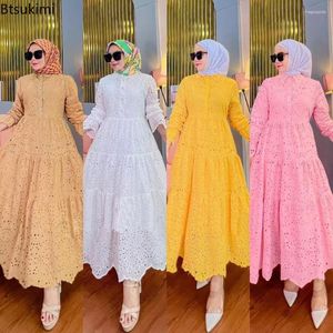 Etnik Giyim Jalabiya Kadın Eid Müslüman Elbiseler Abaya Moda İşlemeli Boş Düz Dantel Uzun Kollu Parti Elbise Robe Vestidos Elegant