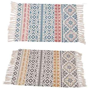 Carpets Bohemian Hand Woven Cotton Linen Carpet Rug Bedside Geometric Floor Mat Living Room Bedroom Home Decor