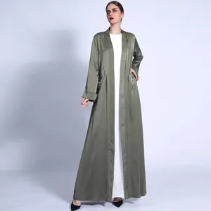 Etnik Giyim Müslüman Kadın Saten Maxi Elbise Açık Abaya İslam Coat Eid Ramazan Jalabiya Dubai Abayas Türkiye Kaftan Suudi Arapça Kimono