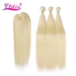 Weave Lydia Synthetic Yaki gerade Haare mit Doppelschweiß 613# Blonde Haarbündel 16inch20inch 4pcs/Pack mit freiem Verschluss