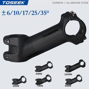 Toseek Carbon Fiber MTB STEM 610172535 Degree Bike Ultralight 60708090100MMパワー自転車アルミニウム240325