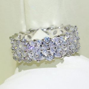 Кольца совершенно новый игристые роскошные ювелирные изделия полная маркиза 5A Zirconia 925 Серебряное серебряное серебро Свадебное цветочное кольцо для женщин Подарок для женщин