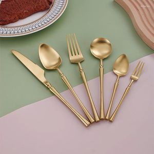 Flatware Sets 5 Pcs Matte Silverware Cutlery Set 18/10 Stainless Steel Frost Steak Knife Fork Spoon Dinnerware SetKitchen Accessories