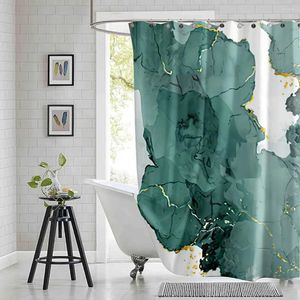 Duschgardiner Ocean Tide Texture Emerald Watercolor Fluid Modern tryckt vattentätt polyesterbadkar med 12 krokar