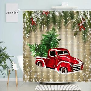 Cortinas de chuveiro retro ano de natal cortina velha placa de madeira árvore de natal carro floco de neve guirlanda país fazenda casa decoração do banheiro