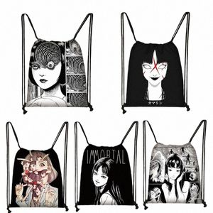 horror manga dziewczyny torba sznurka Junji ito Women Storage Bag Jorogumo / Slug Canvas Mini Backpack Travel Bags Kids Bookbag 31N0#